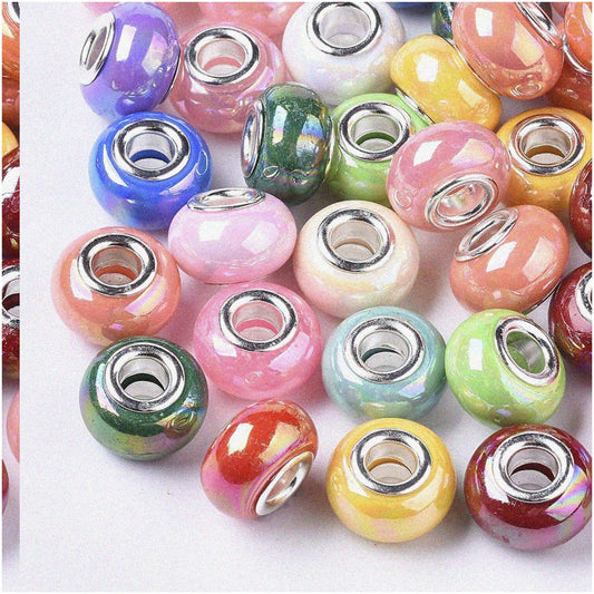 Colorful Resin Porcelain European Beads 14mm 100pcs