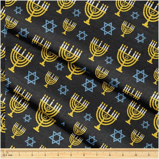 Hanukkah Menorah Fabric 58" x 1 Yard Decorative Cloth