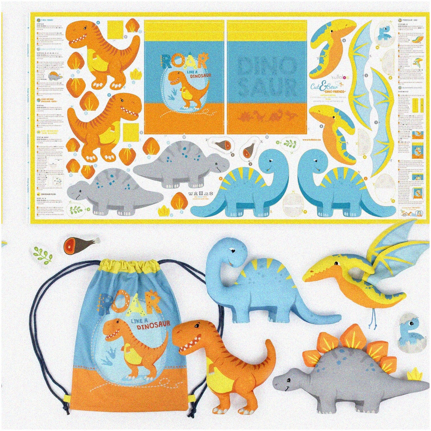 Dinosaur Sewing Kit Fabric Panel for Kids