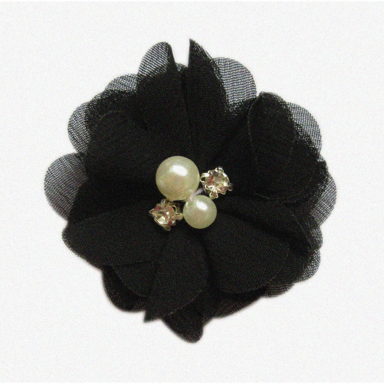 Rhinestone Pearl Silk Flower Hair Accessory Black