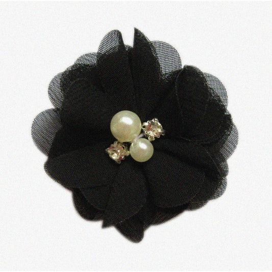 Rhinestone Pearl Silk Flower Hair Accessory Black