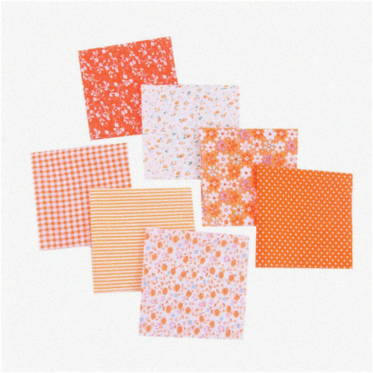 Printed Linen Fabric Squares 25x25cm Orange 2 Pack