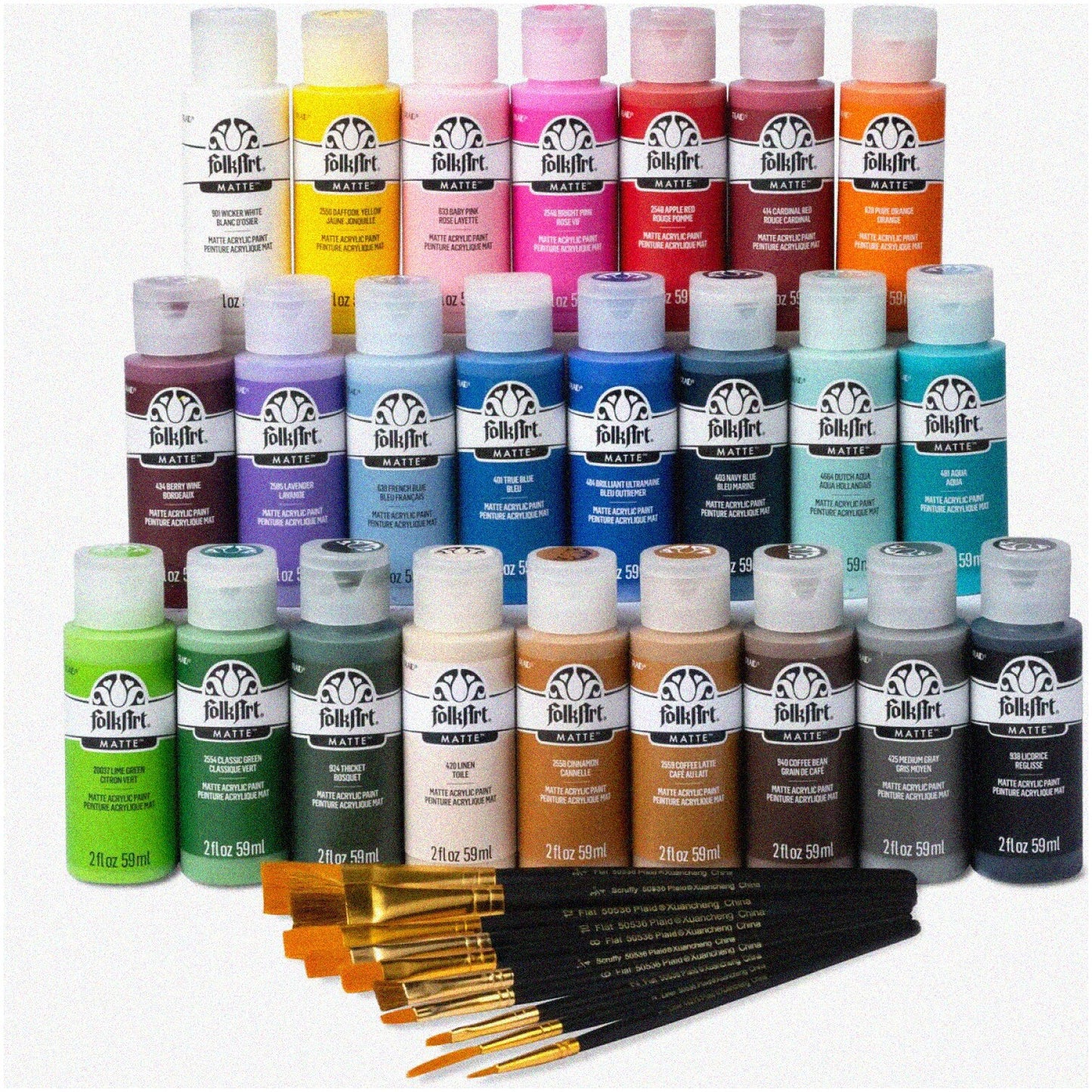 24-Piece Acrylic Paint Set with 10 Brushes, Assorted Colors