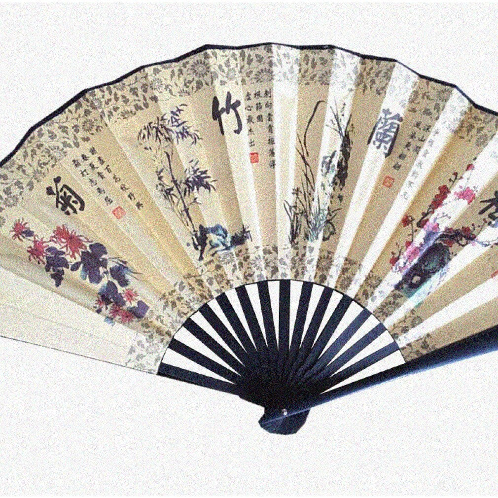 EcoFold Bamboo Fan with 12+ Patterns, Pattern 9, 13in