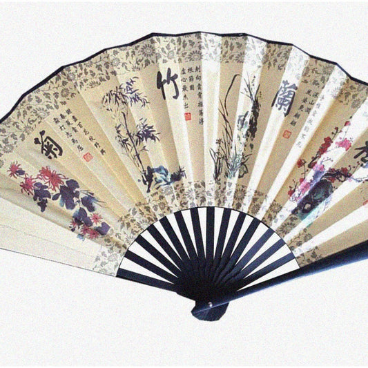 EcoFold Bamboo Fan with 12+ Patterns, Pattern 9, 13in