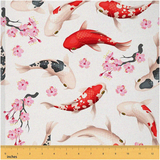 Pink Koi Upholstery Fabric 5 Yards Waterproof Ethnic Charm