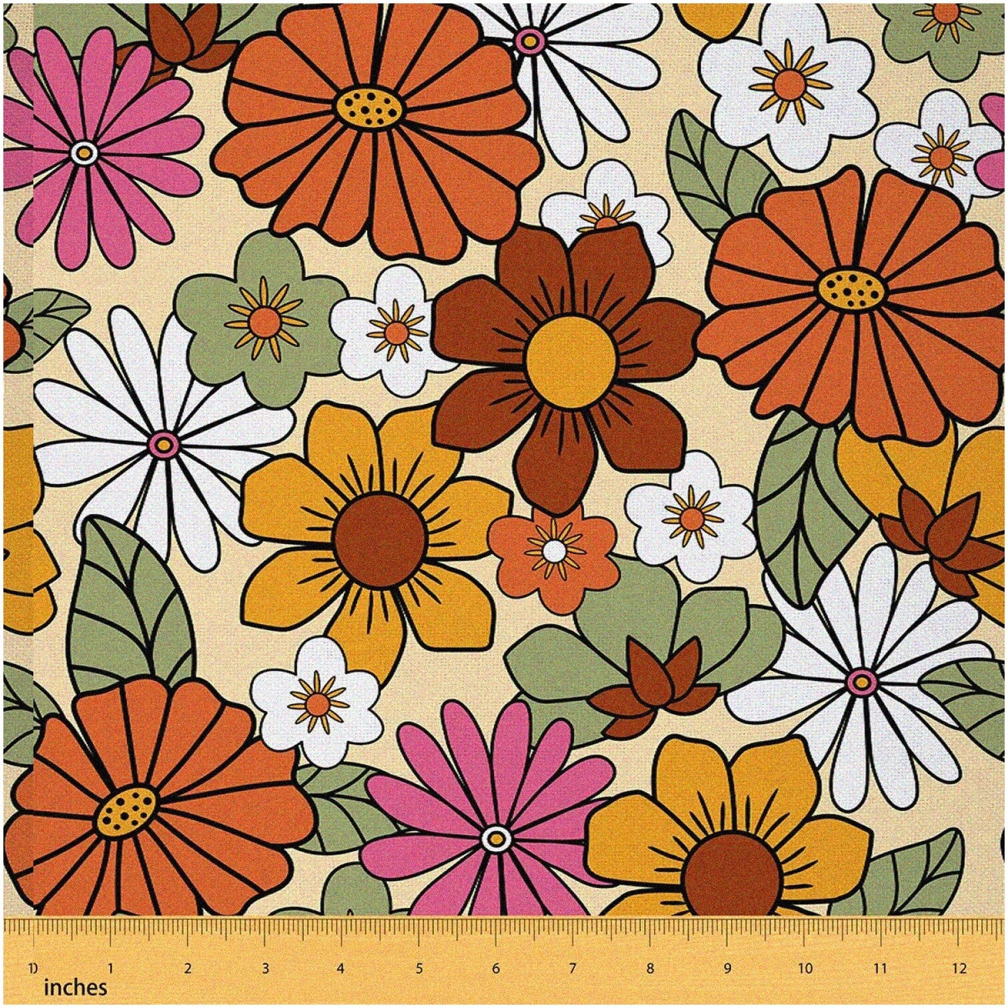 Retro Groovy Flower Power Fabric 36x59 inches Orange