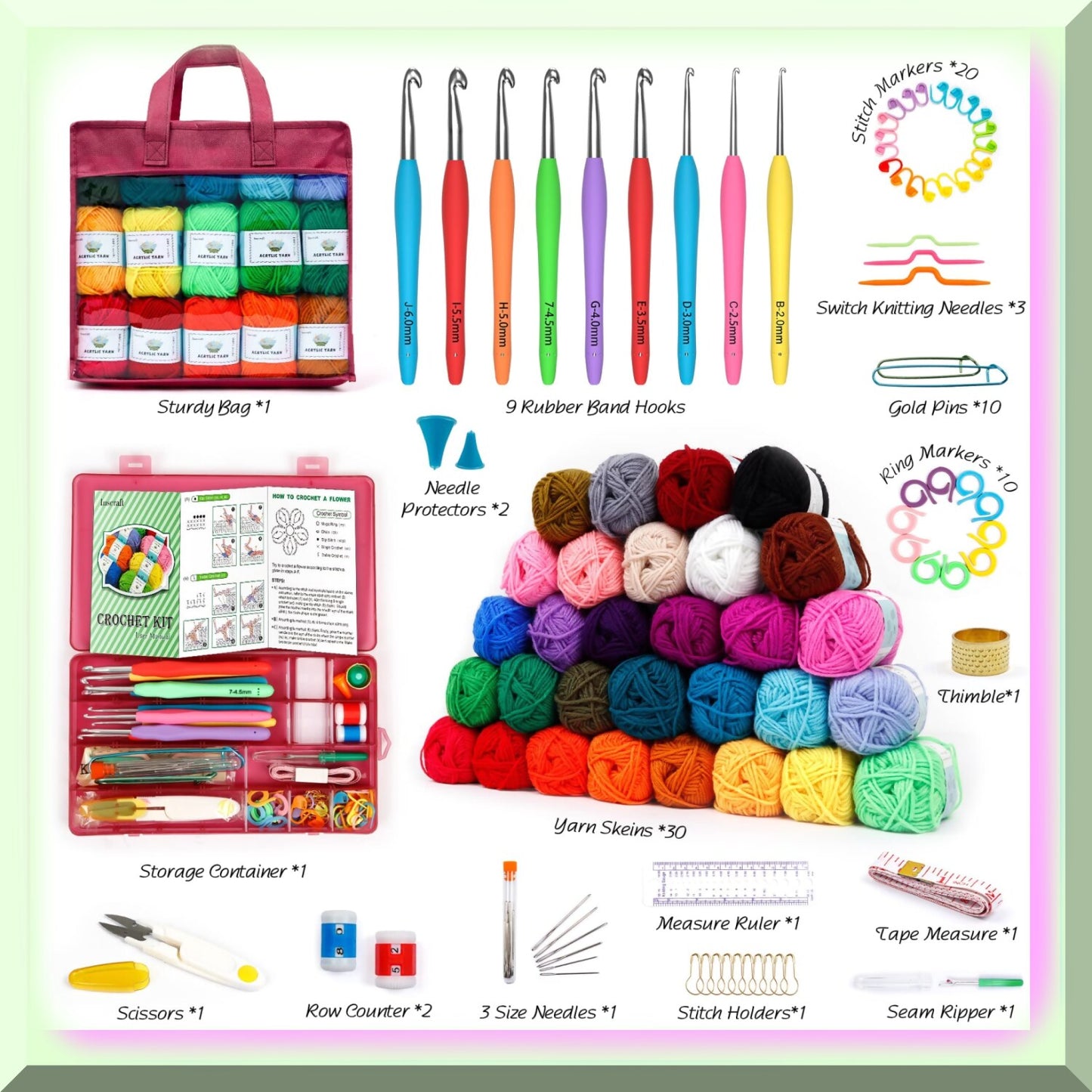 Amigurumi Crochet Yarn Kit 1650 Yards 30 Colors