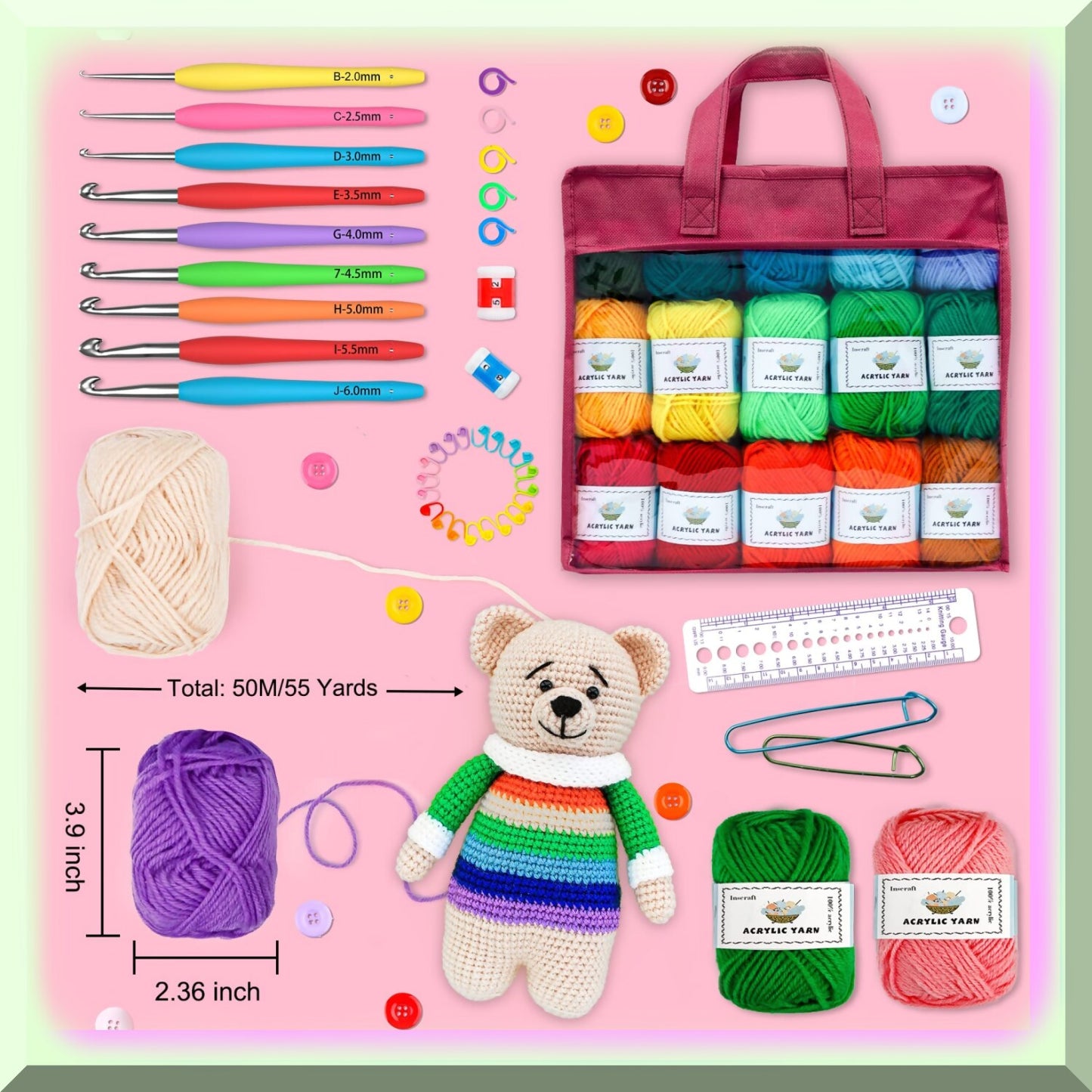 Amigurumi Crochet Yarn Kit 1650 Yards 30 Colors