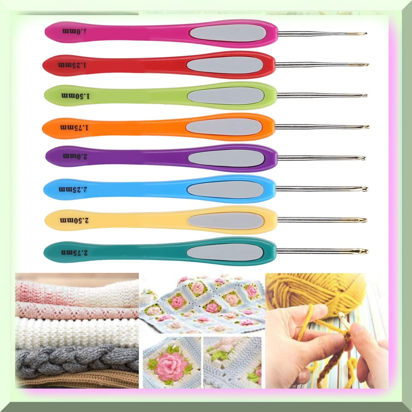 Ergonomic Crochet Hooks Set 8 Pieces Aluminum ABS