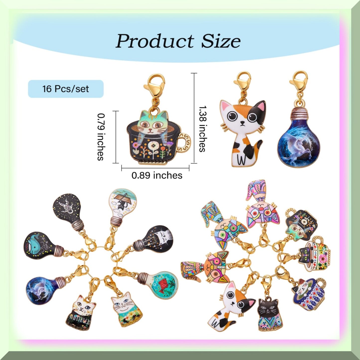 Enamel Cat Stitch Marker Set 16Pcs for Knitting, Crochet