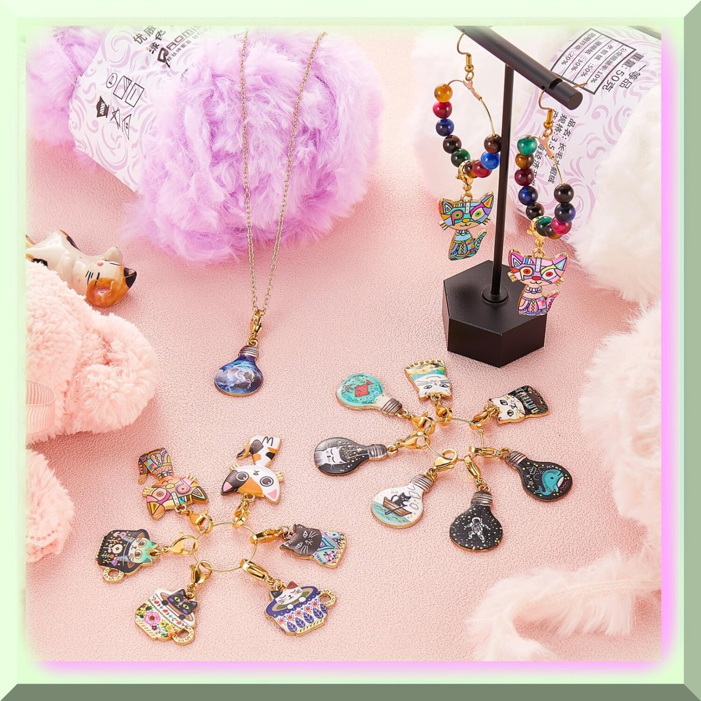 Enamel Cat Stitch Marker Set 16Pcs for Knitting, Crochet