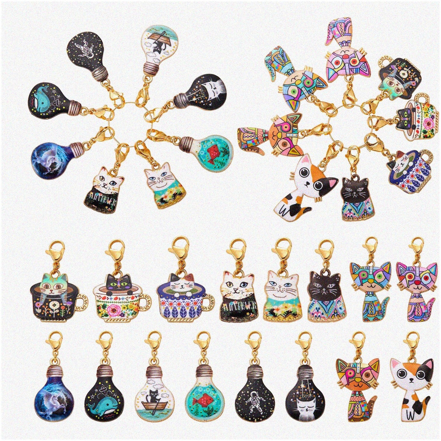 Enamel Cat Stitch Marker Set 16Pcs for Knitting, Crochet