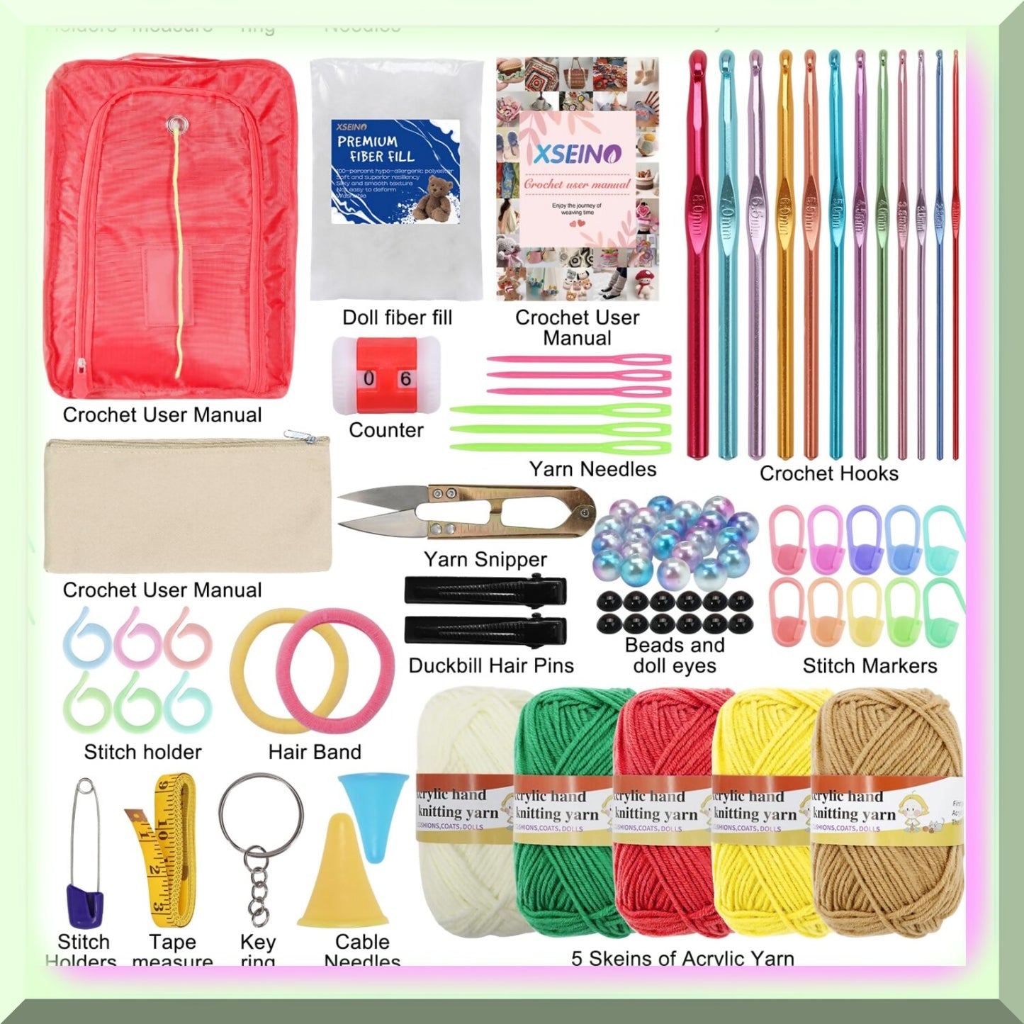 Crochet Starter Pack with 5 Yarn Balls and Hooks