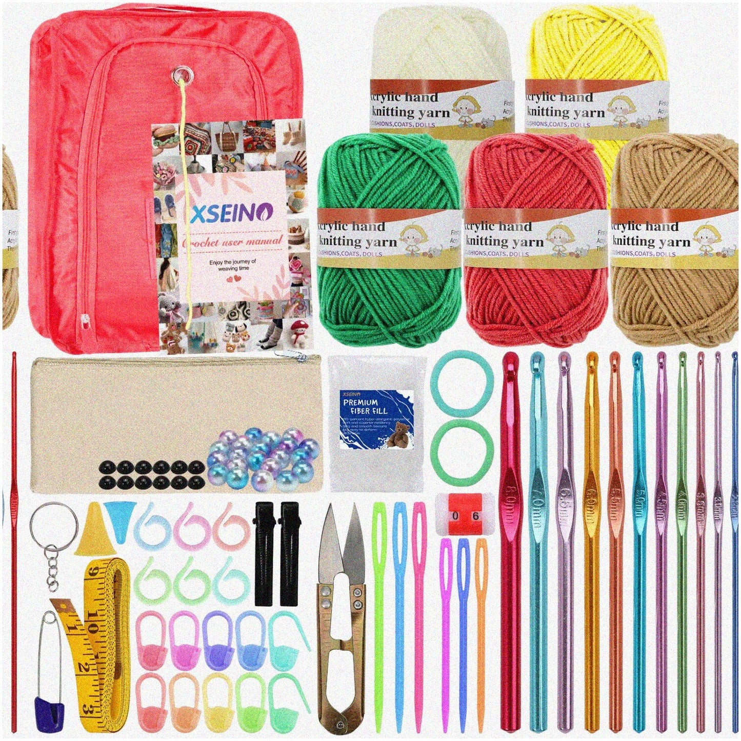Crochet Starter Pack with 5 Yarn Balls and Hooks
