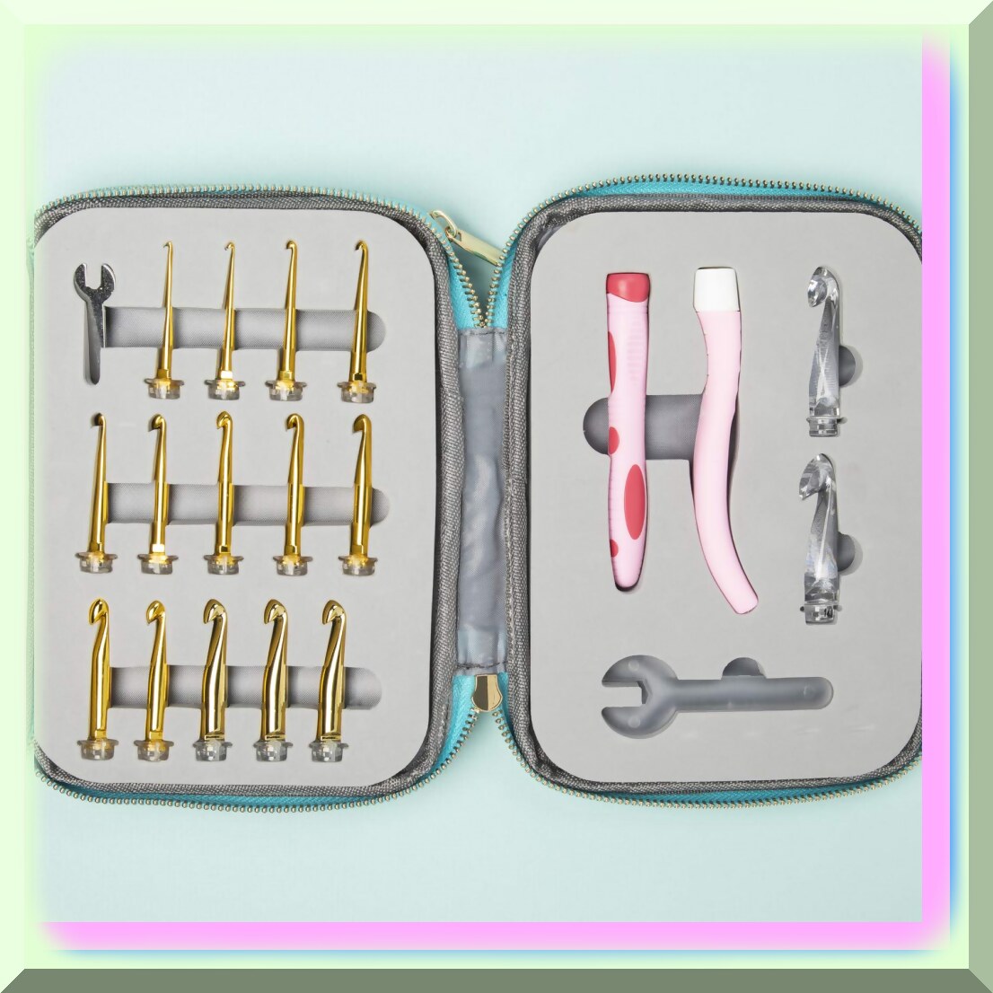 Illuminated Crochet Kit with 16 Aluminum Hooks and Leather Case