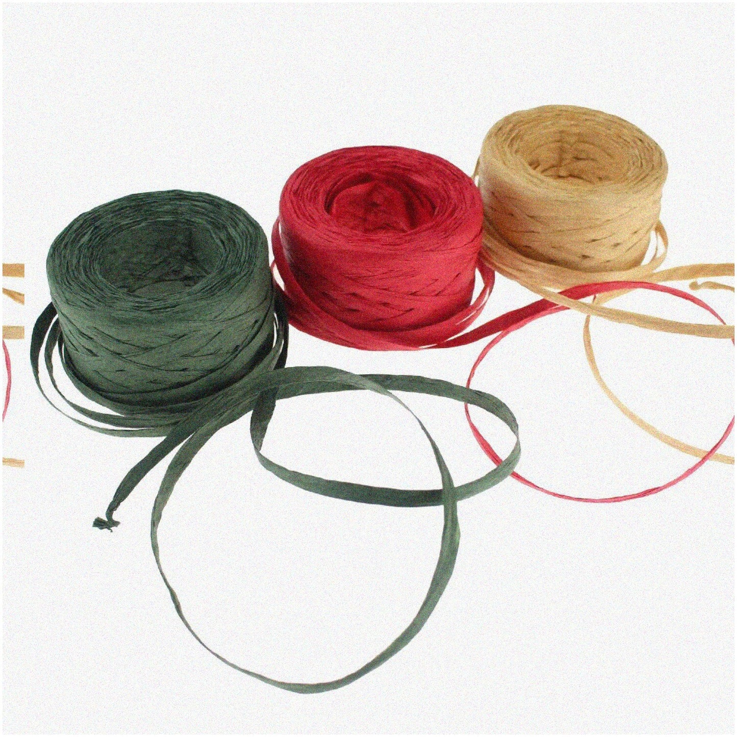 EcoTie Raffia Ribbon Trio 1/4" 492ft Red Green Kraft