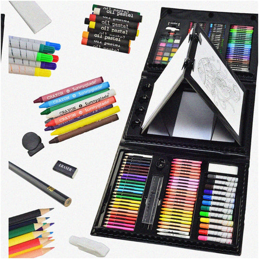 Art Set with Pastels Crayons Colored Pencils Markers Watercolor