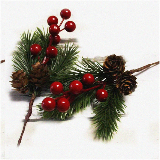Berry Pine Wreath Picks - 10 Pack Artificial Holiday Decor
