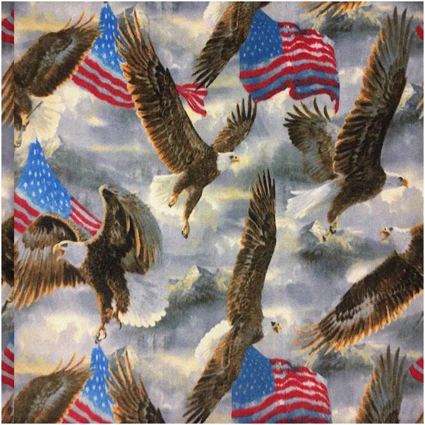 Patriotic Eagles & USA Flags Fleece 2 Yards