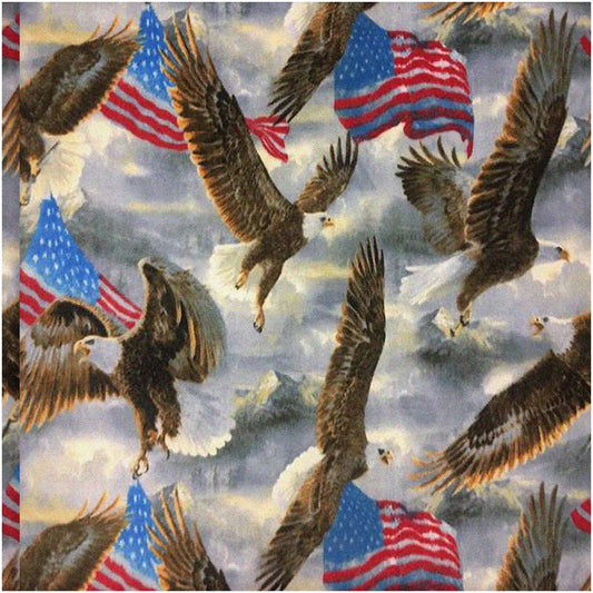 Patriotic Eagles & USA Flags Fleece 2 Yards