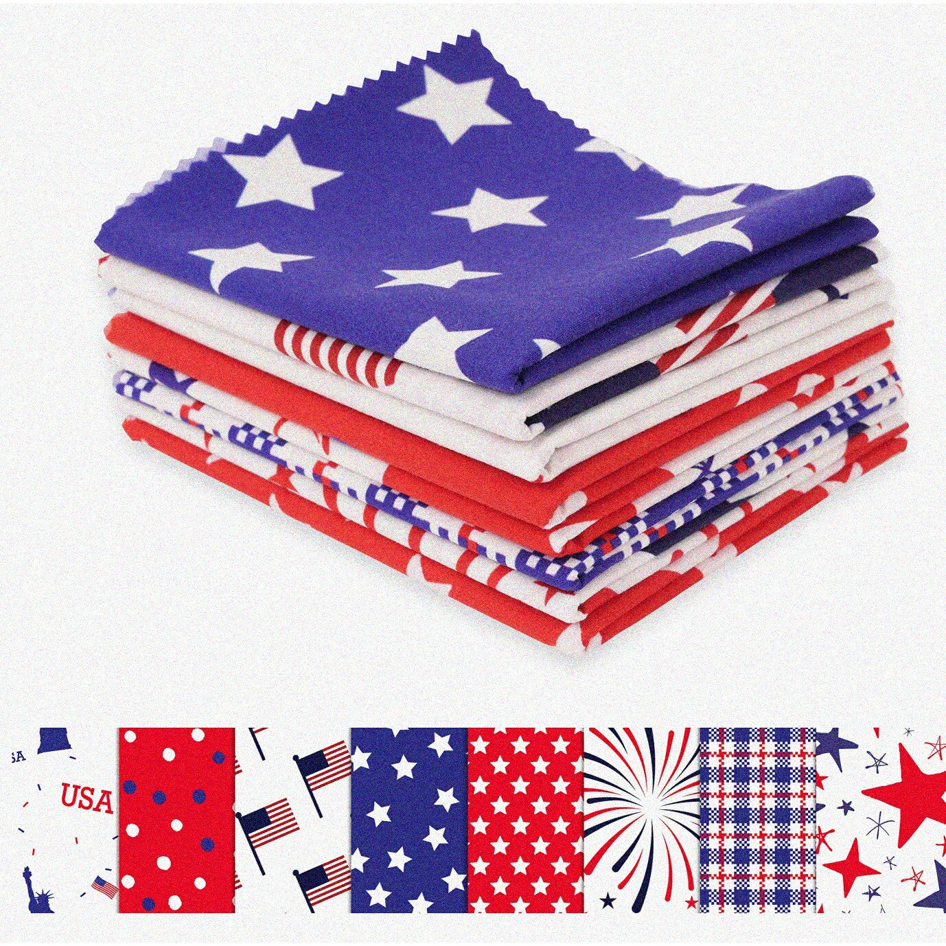 8 Pc Patriotic Flag Star Print Cotton Fat Quarter Bundle