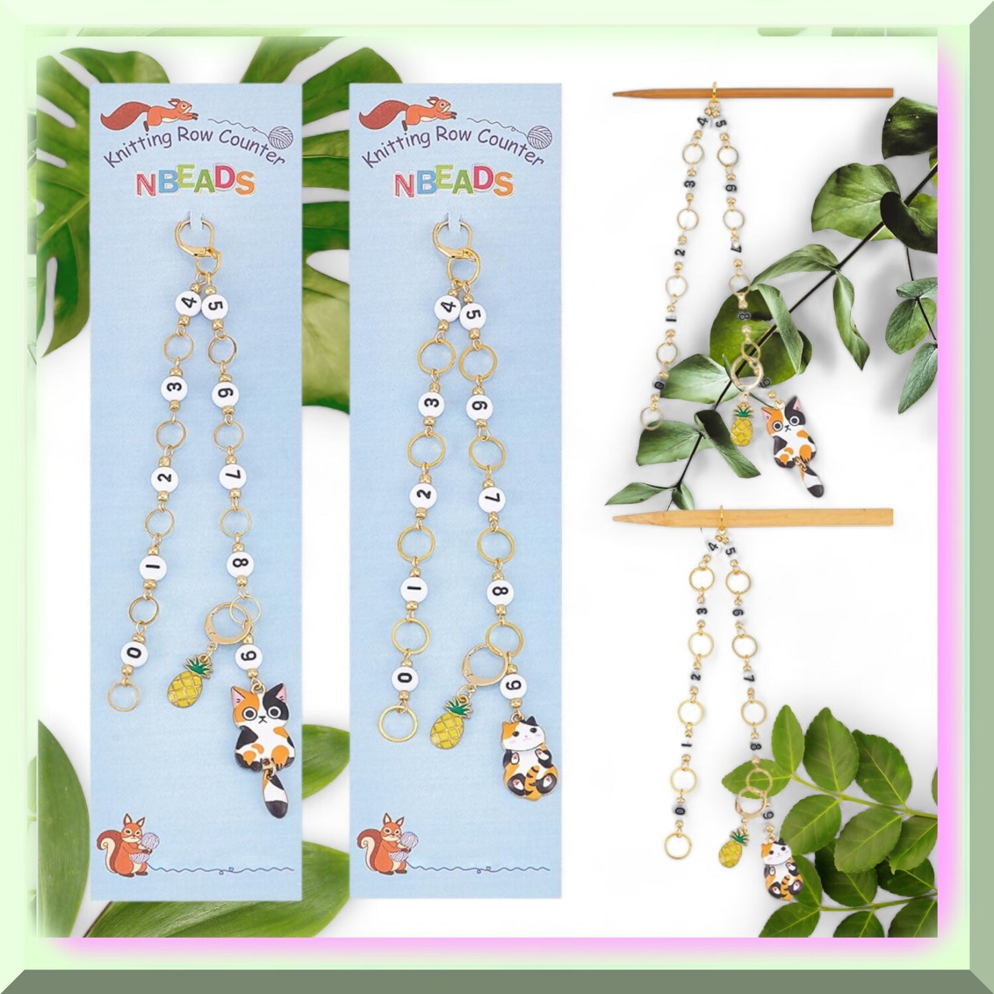 Enamel Cat Knitting Row Counter Chains 2 Pcs Set
