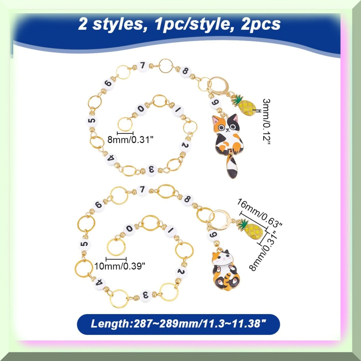 Enamel Cat Knitting Row Counter Chains 2 Pcs Set