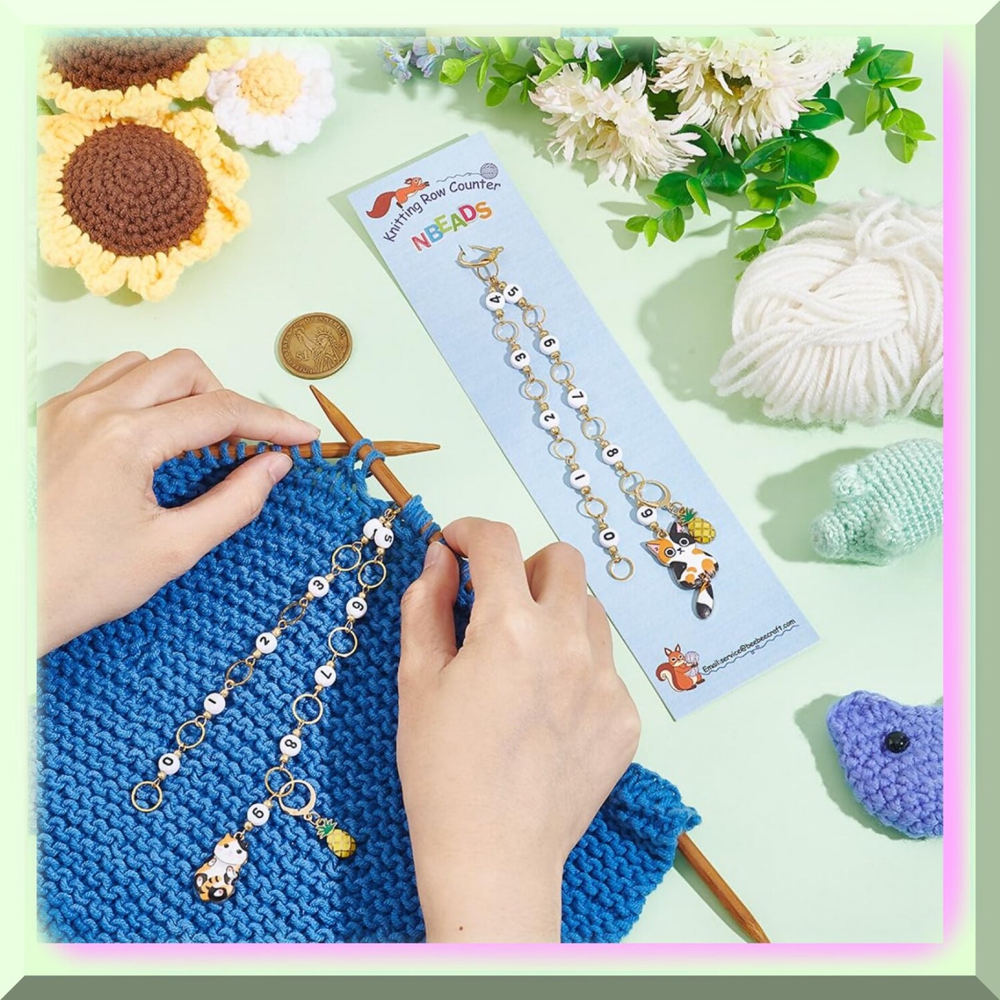 Enamel Cat Knitting Row Counter Chains 2 Pcs Set