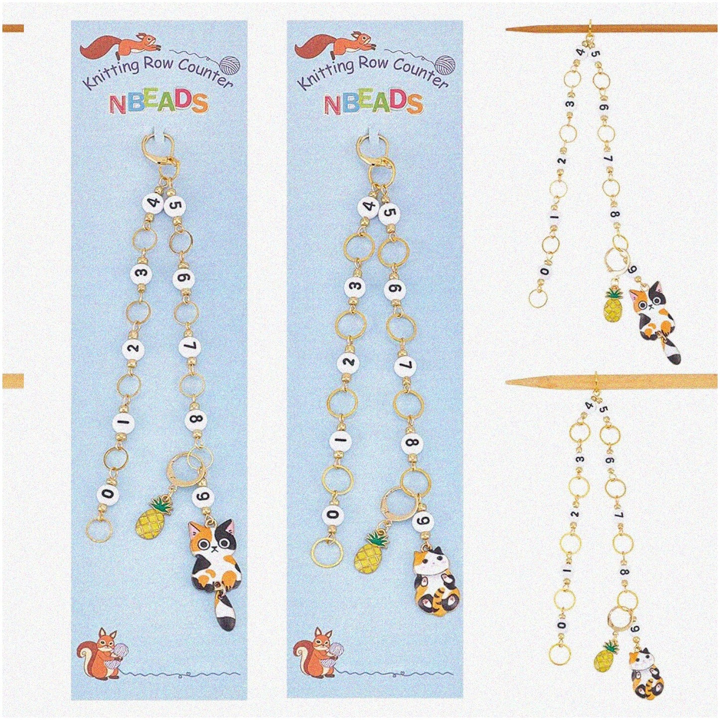 Enamel Cat Knitting Row Counter Chains 2 Pcs Set