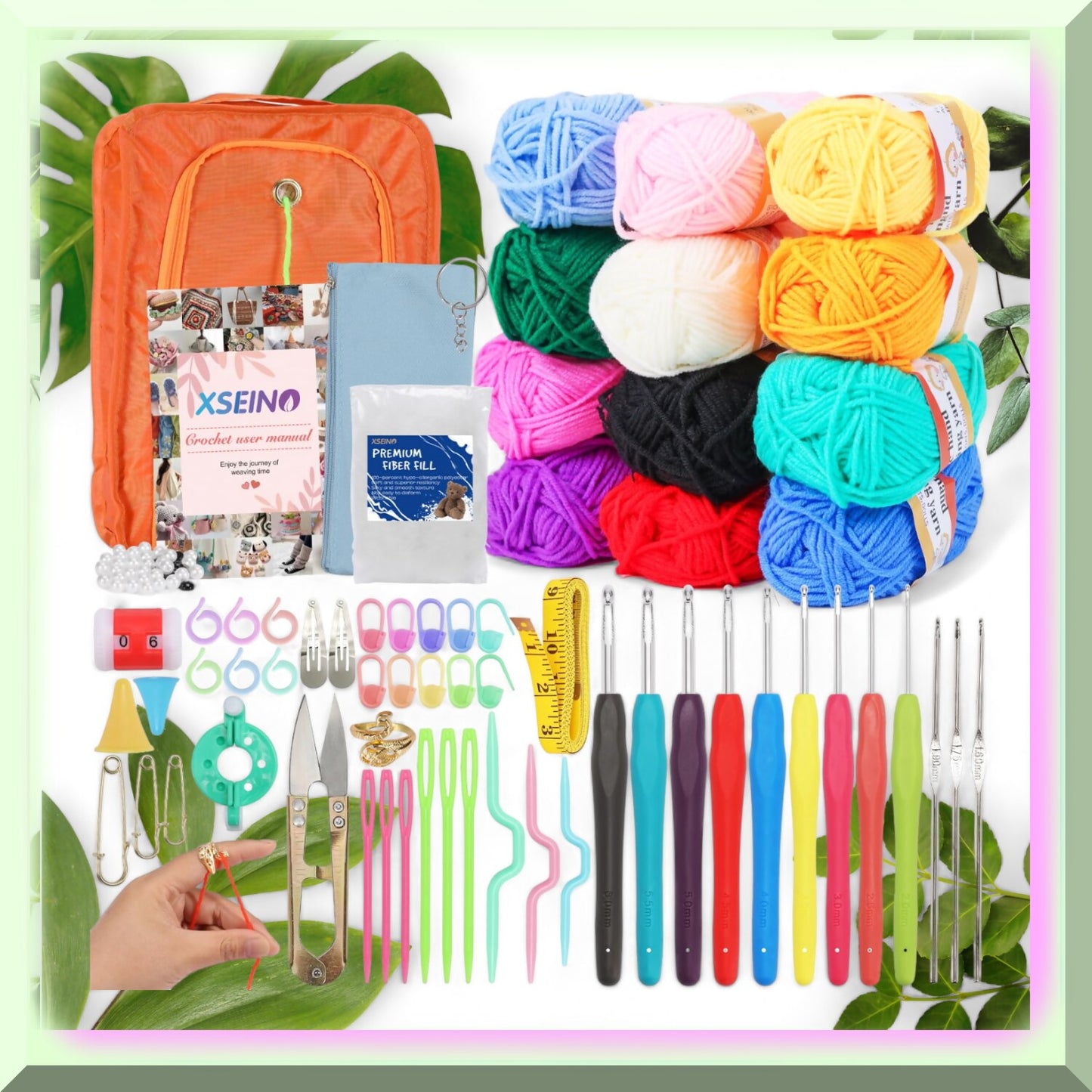 Crochet Kit with Yarn, Hooks, Accessories, 12 Balls