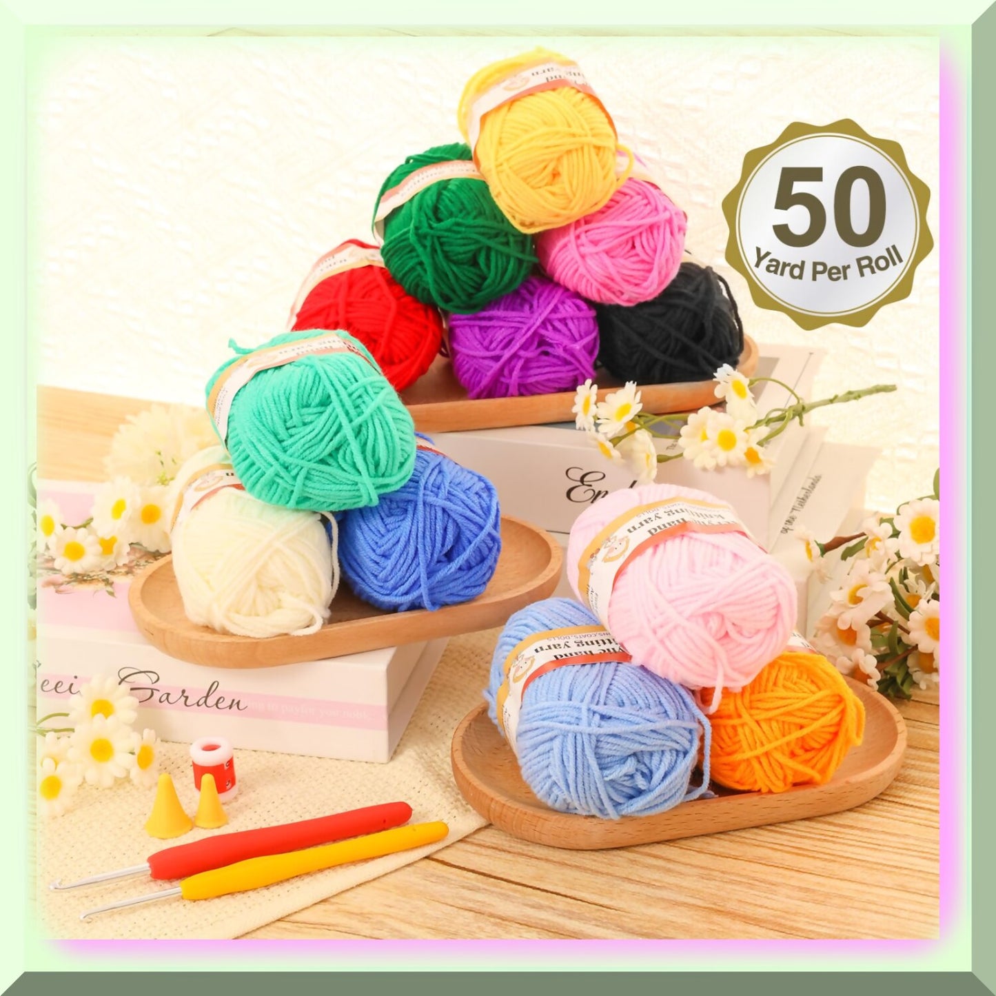 Crochet Kit with Yarn, Hooks, Accessories, 12 Balls