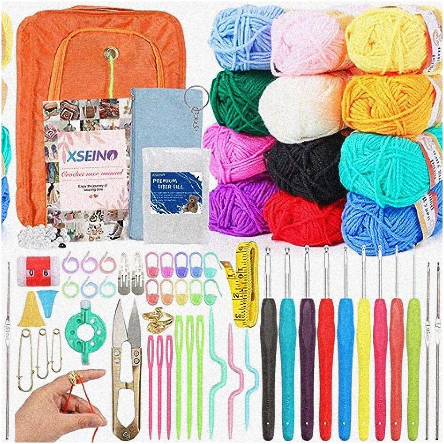 Crochet Kit with Yarn, Hooks, Accessories, 12 Balls