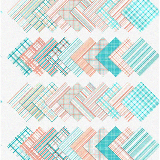 Turquoise Blue Check Print Cotton Fabric Squares 5-inch 40-pack