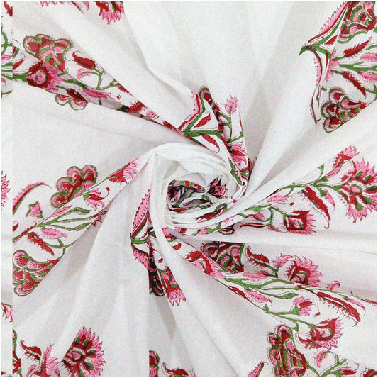 Handcrafted Sanganeri Cotton Fabric 3 Yards Floral Print