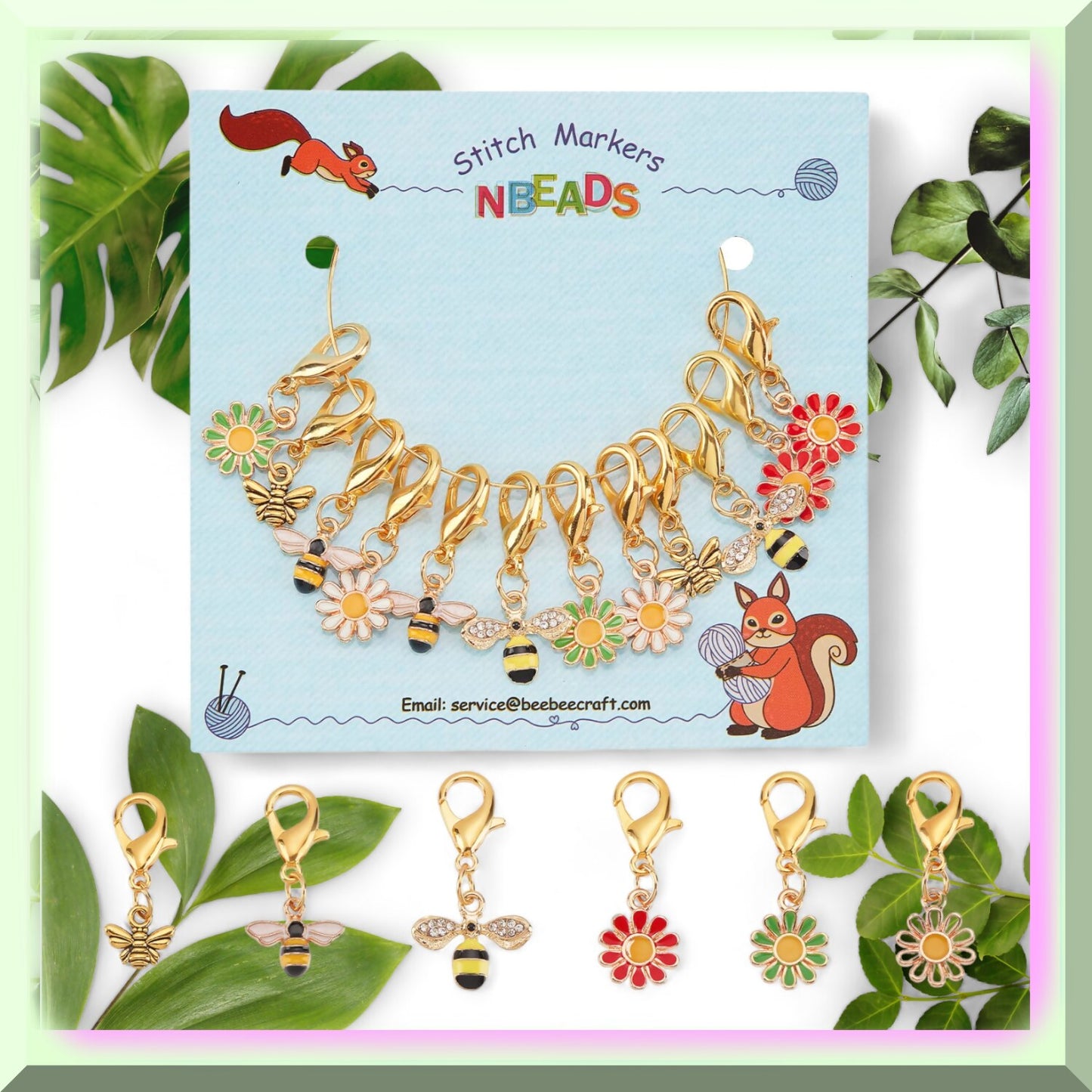 Buzzing Blooms Stitch Markers Set of 12 Enamel Alloy Charms