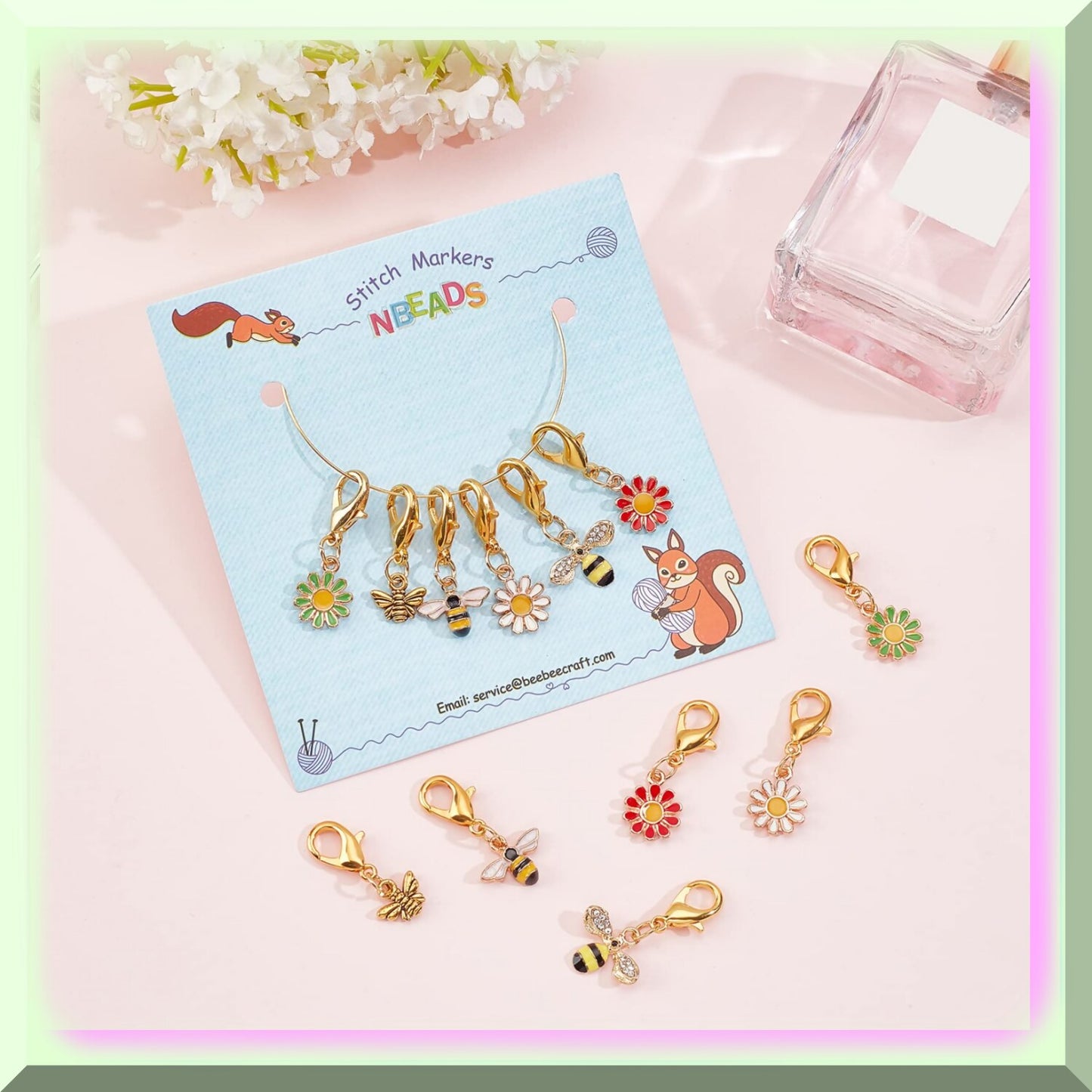 Buzzing Blooms Stitch Markers Set of 12 Enamel Alloy Charms