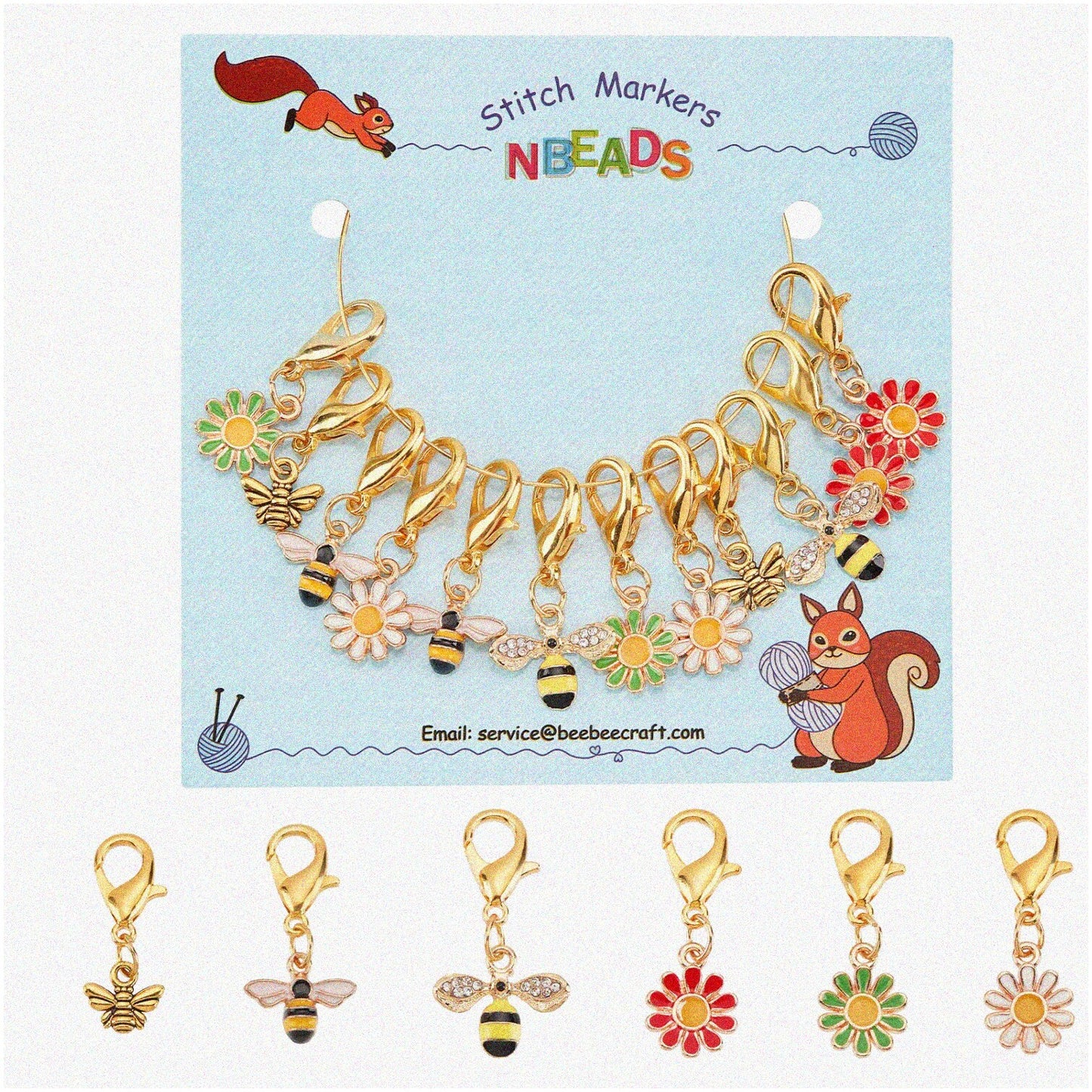 Buzzing Blooms Stitch Markers Set of 12 Enamel Alloy Charms
