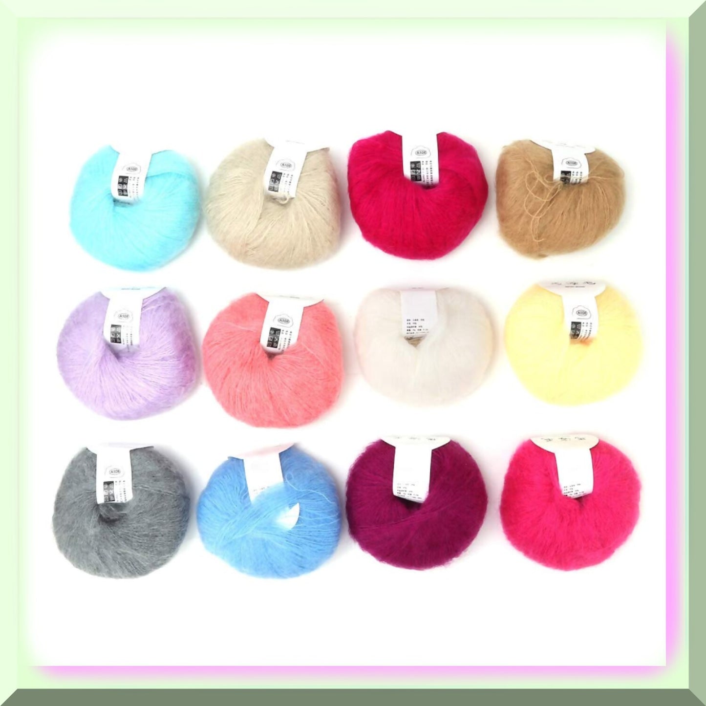Set of 12 Vibrant Mohair Wool Yarn Balls