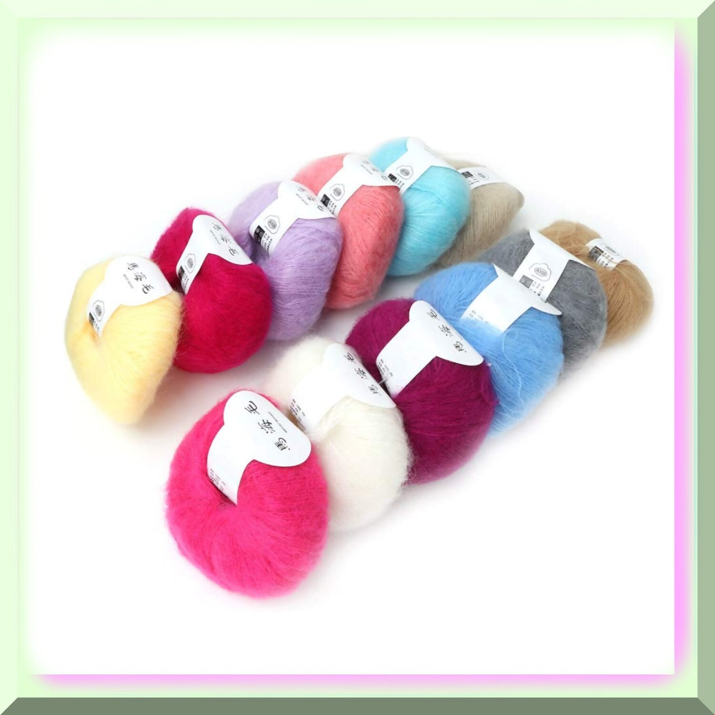 Set of 12 Vibrant Mohair Wool Yarn Balls