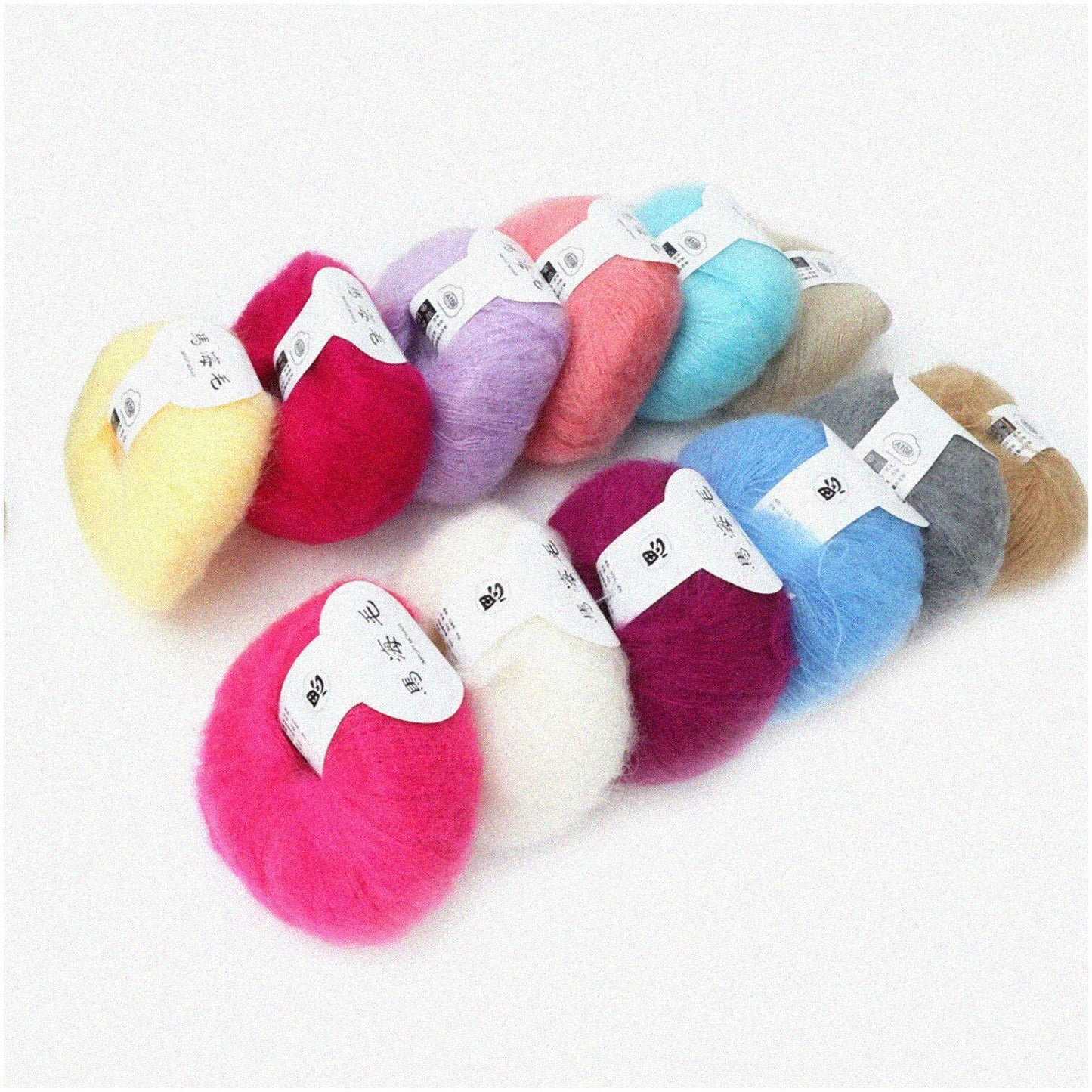 Set of 12 Vibrant Mohair Wool Yarn Balls