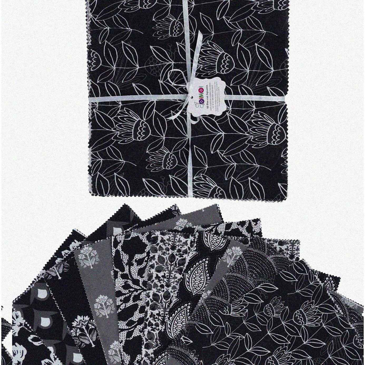 10-Inch Cotton Fabric Squares Bundle in Black and Gray