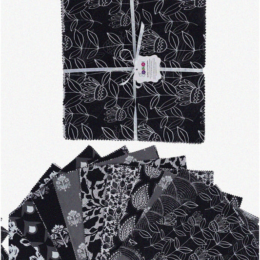 10-Inch Cotton Fabric Squares Bundle in Black and Gray
