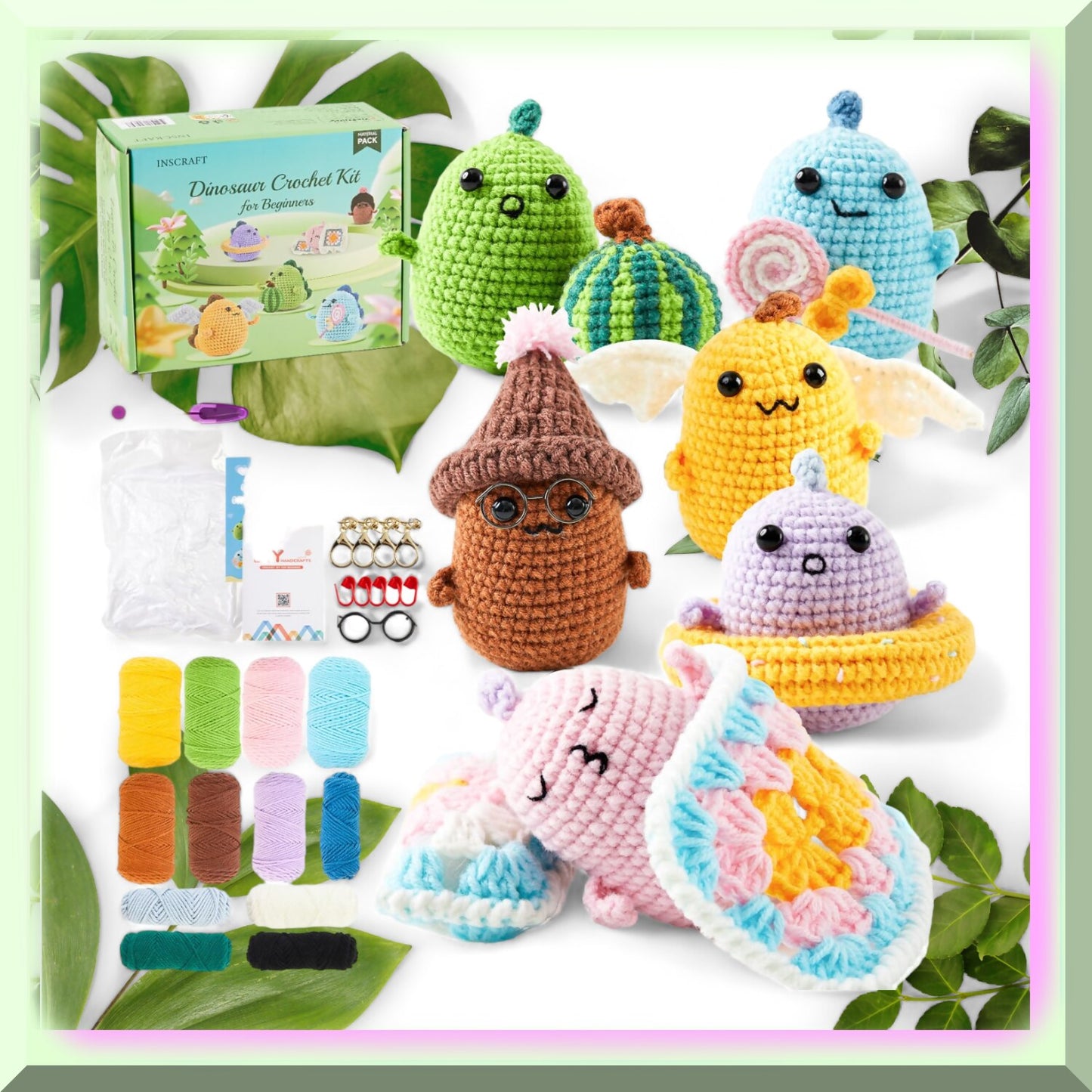 6-Pack Dinosaur Crochet Animal Set with Video Tutorials