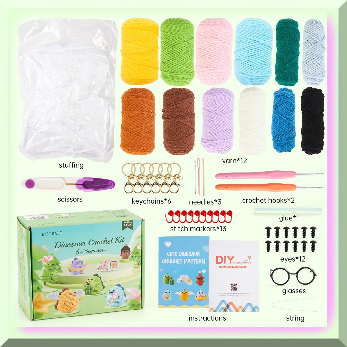6-Pack Dinosaur Crochet Animal Set with Video Tutorials