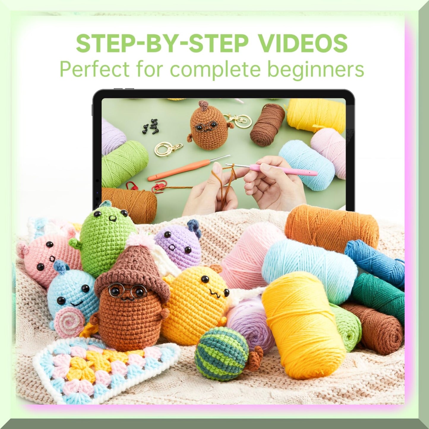 6-Pack Dinosaur Crochet Animal Set with Video Tutorials