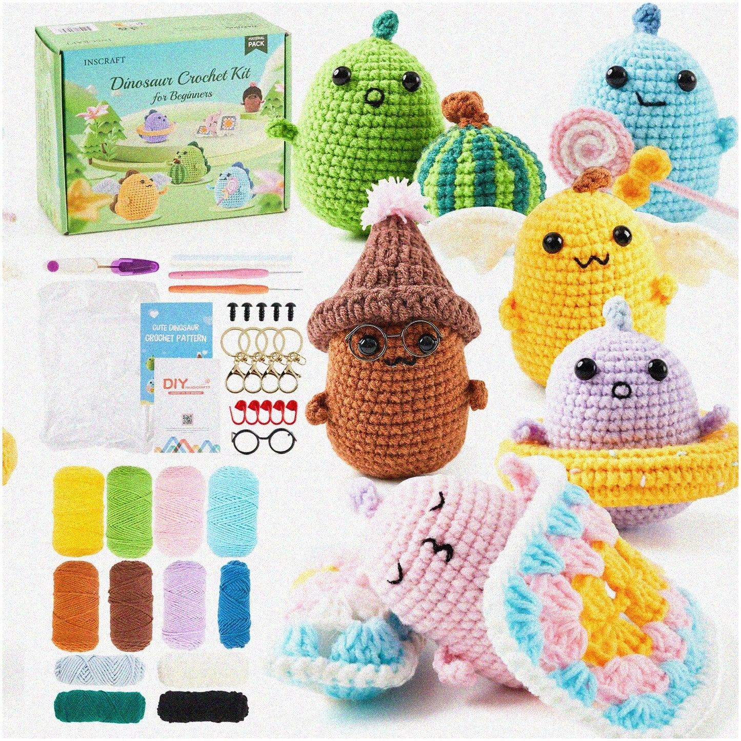 6-Pack Dinosaur Crochet Animal Set with Video Tutorials