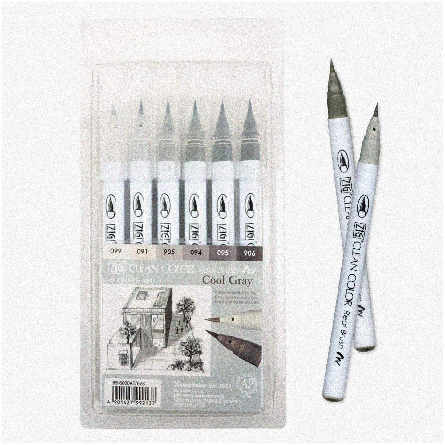 Watercolor Brush Pens Set of Six Gray Shades