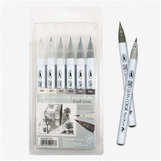 Watercolor Brush Pens Set of Six Gray Shades