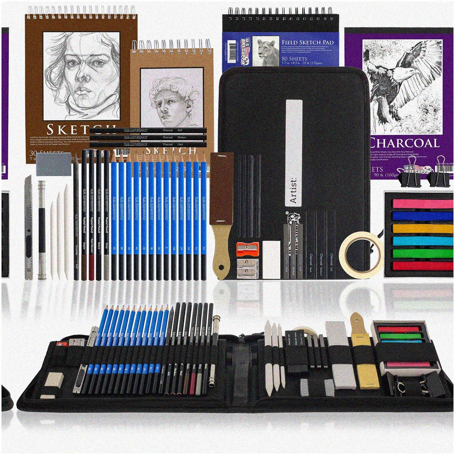 54-Piece Sketching Kit with Sketch Pads, Pencils, Pastels